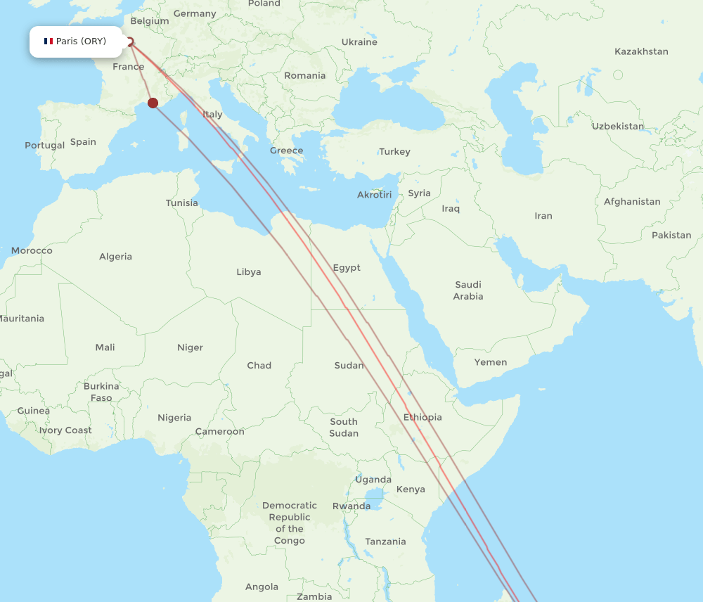 ORY to RUN flights and routes map