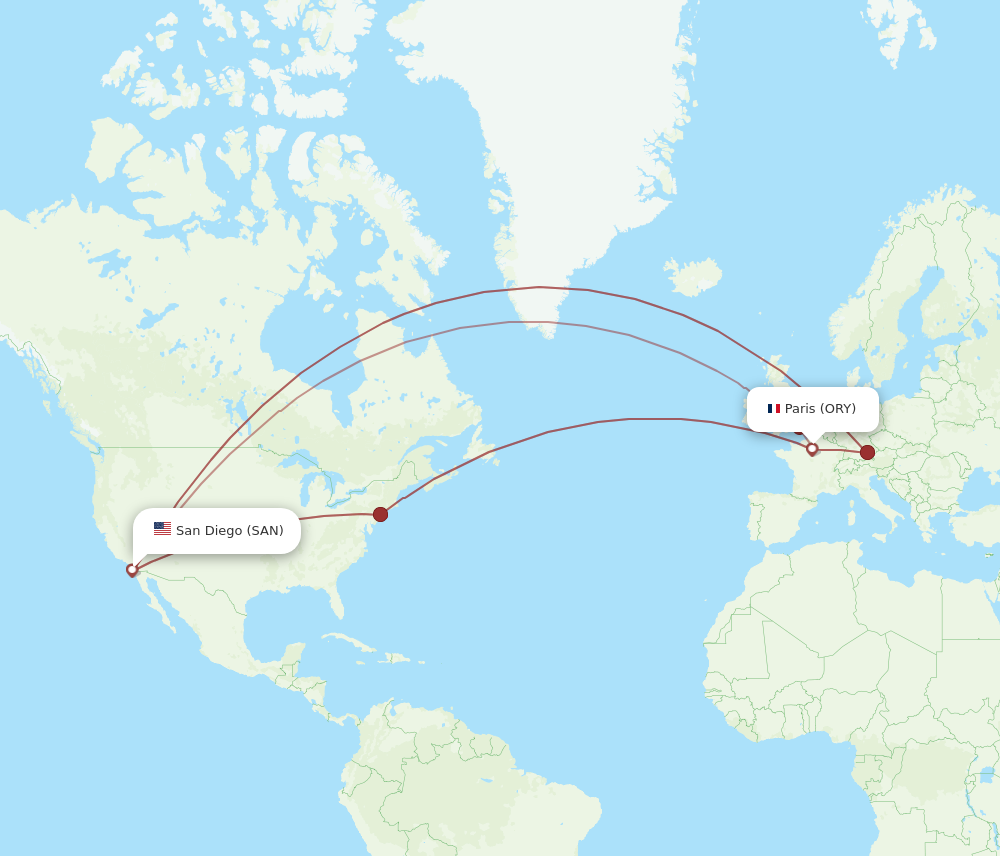 ORY to SAN flights and routes map
