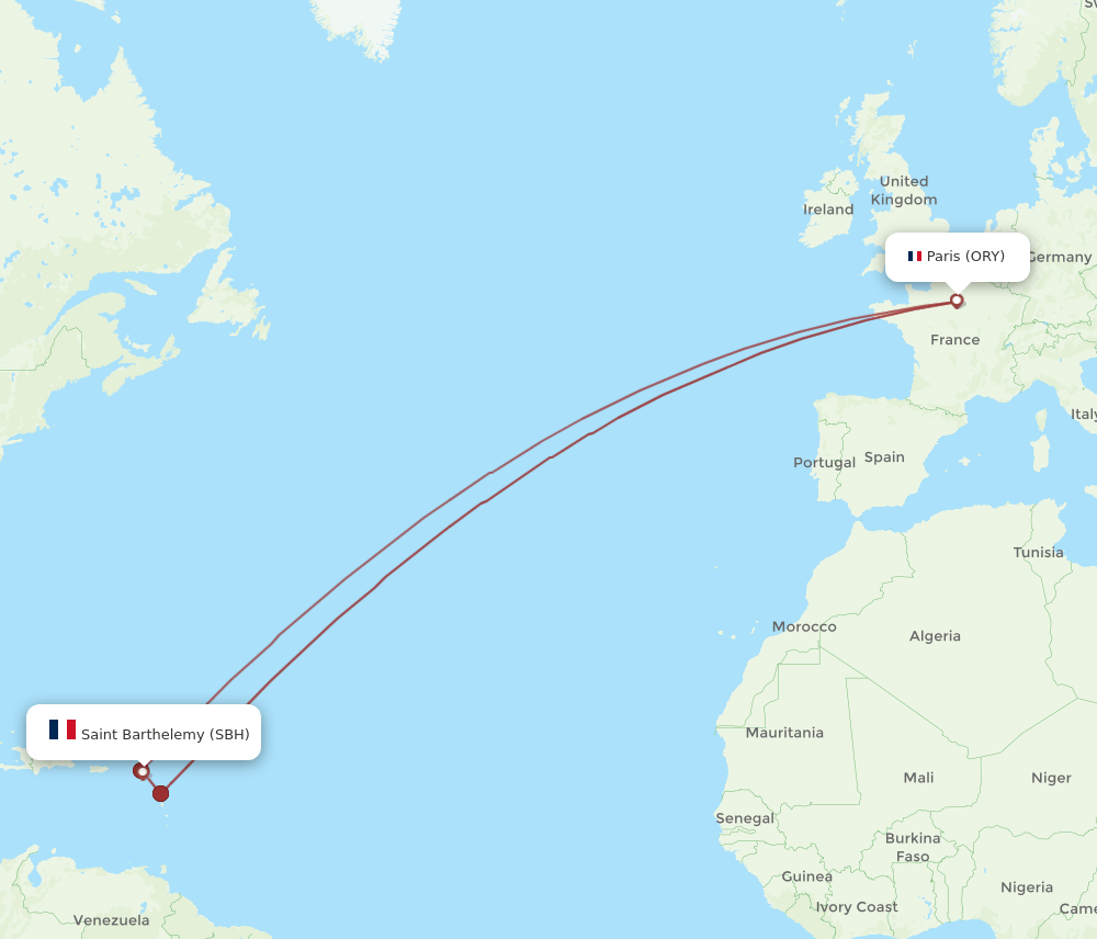 ORY to SBH flights and routes map