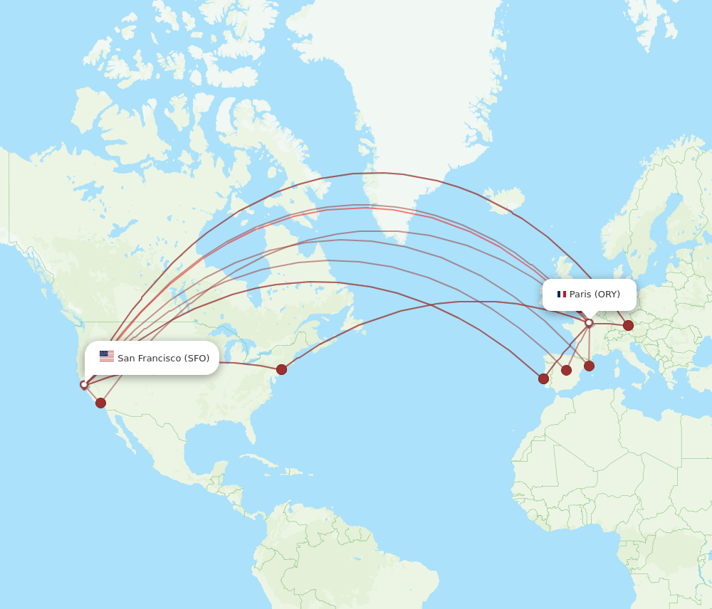 ORY-SFO flight routes