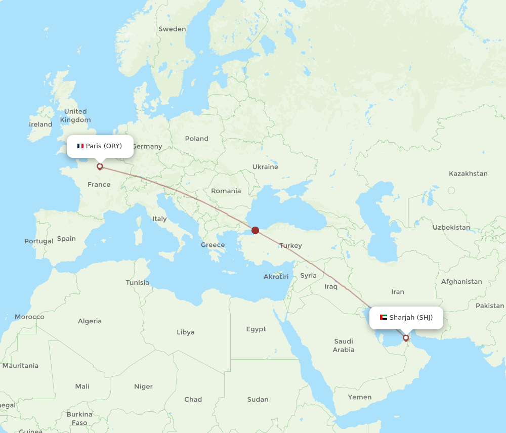 ORY to SHJ flights and routes map