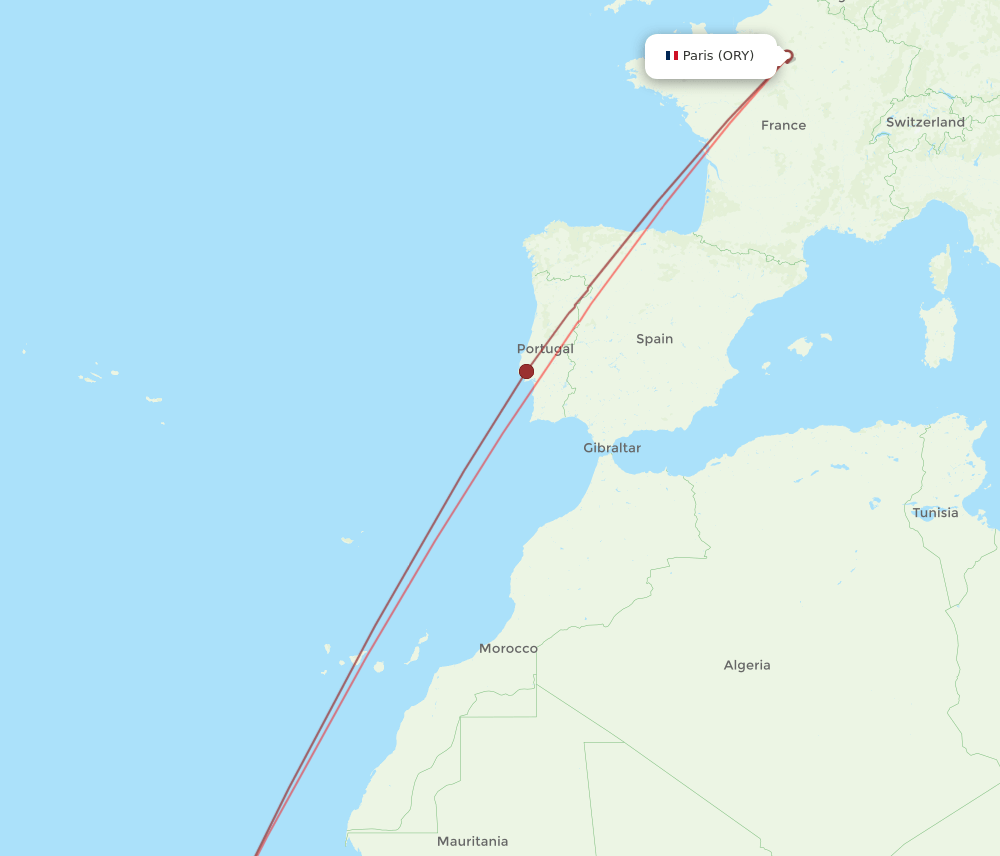 ORY-SID flight routes
