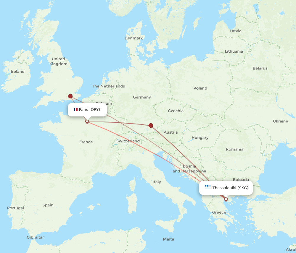 ORY-SKG flight routes