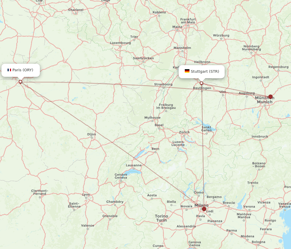 Paris - Stuttgart route map and flight paths