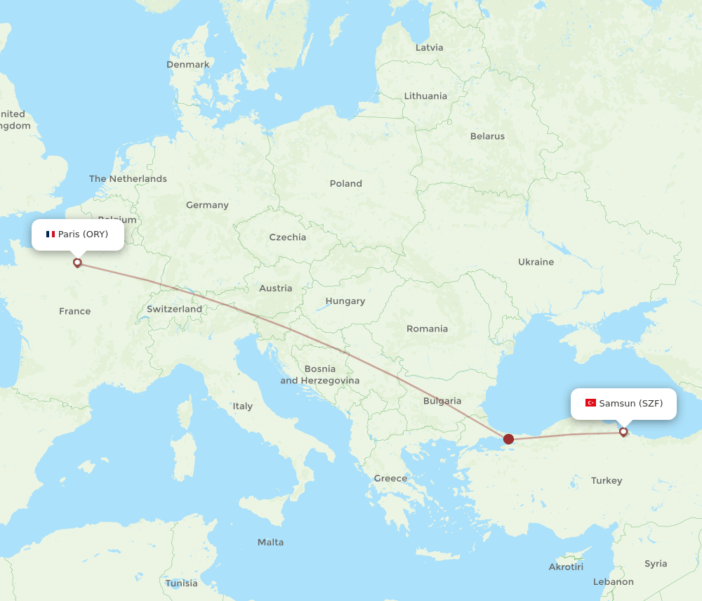 ORY-SZF flight routes