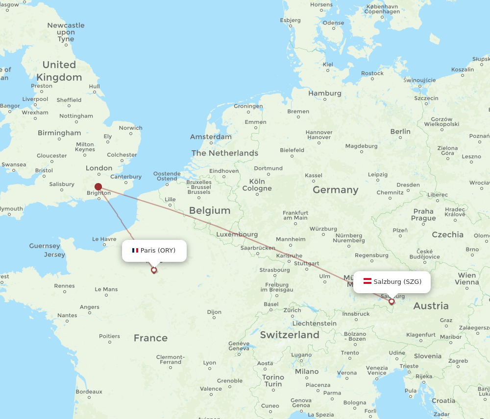 ORY to SZG flights and routes map