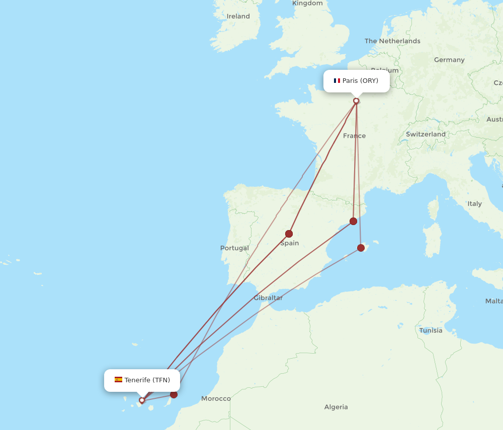 ORY to TFN flights and routes map