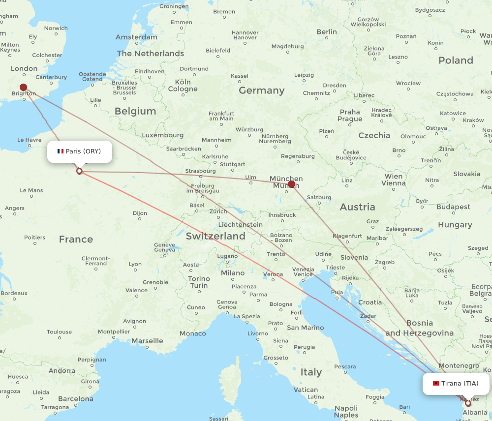 ORY-TIA flight routes