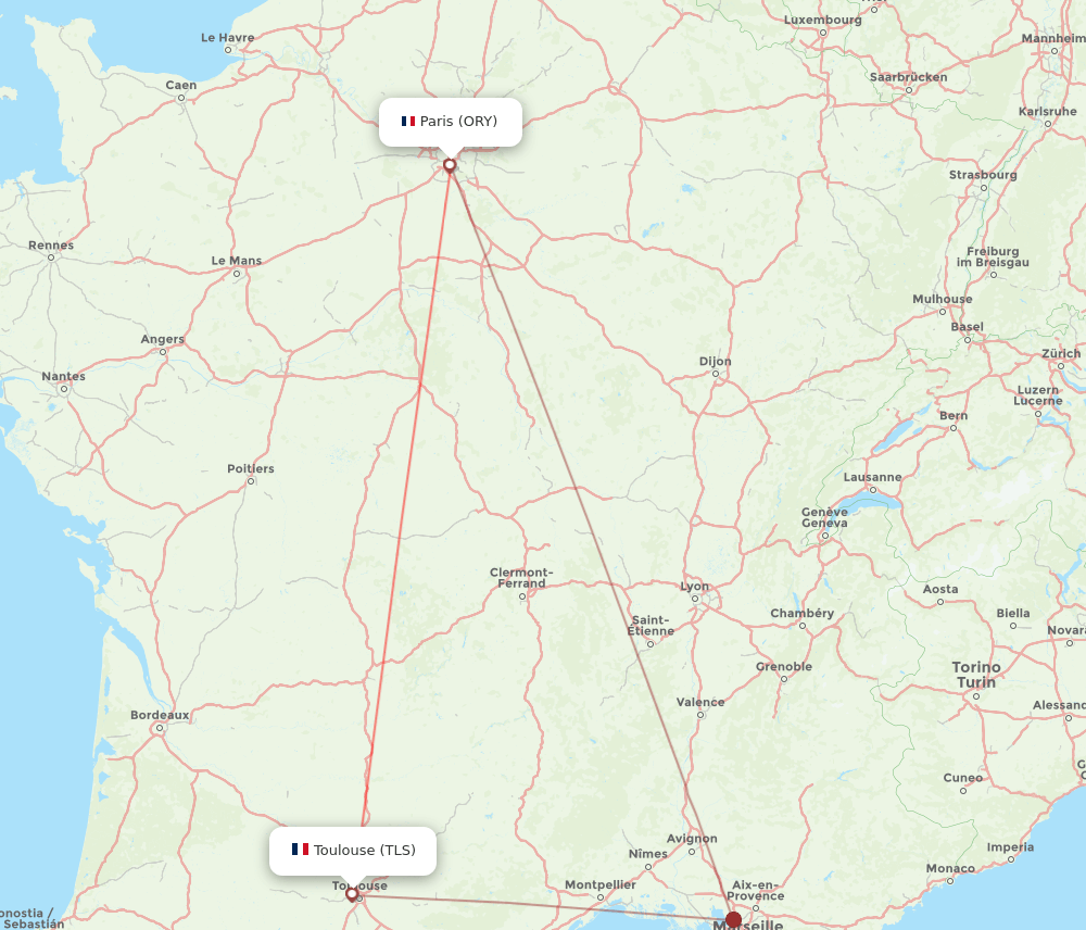 ORY to TLS flights and routes map