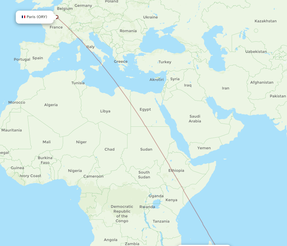 ORY to TNR flights and routes map