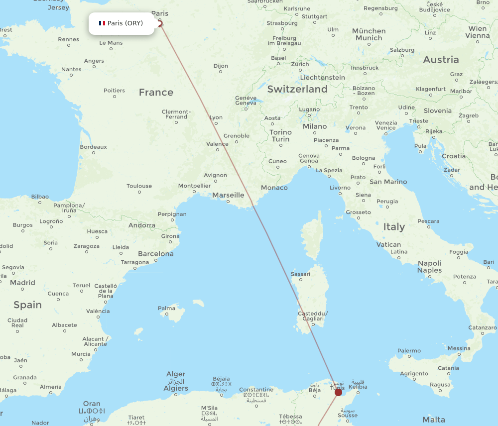 ORY-TOE flight routes