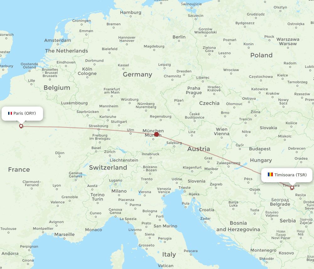 Paris - Timisoara route map and flight paths
