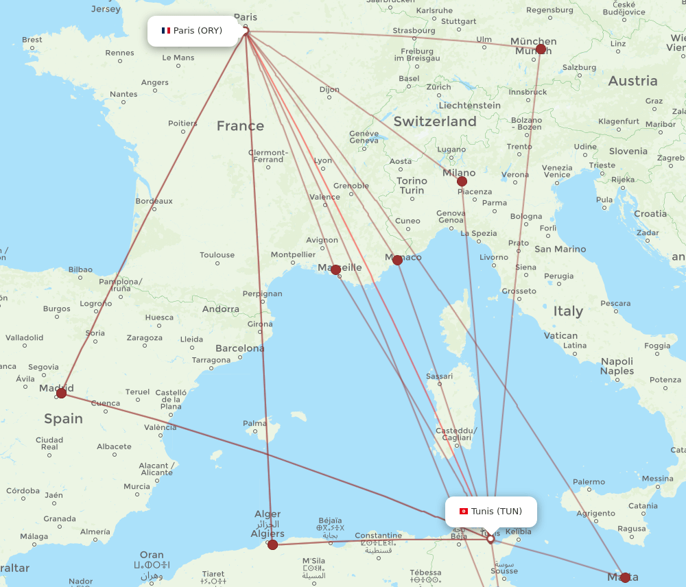 ORY-TUN flight routes