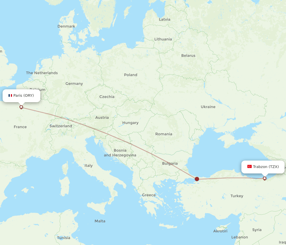 ORY-TZX flight routes