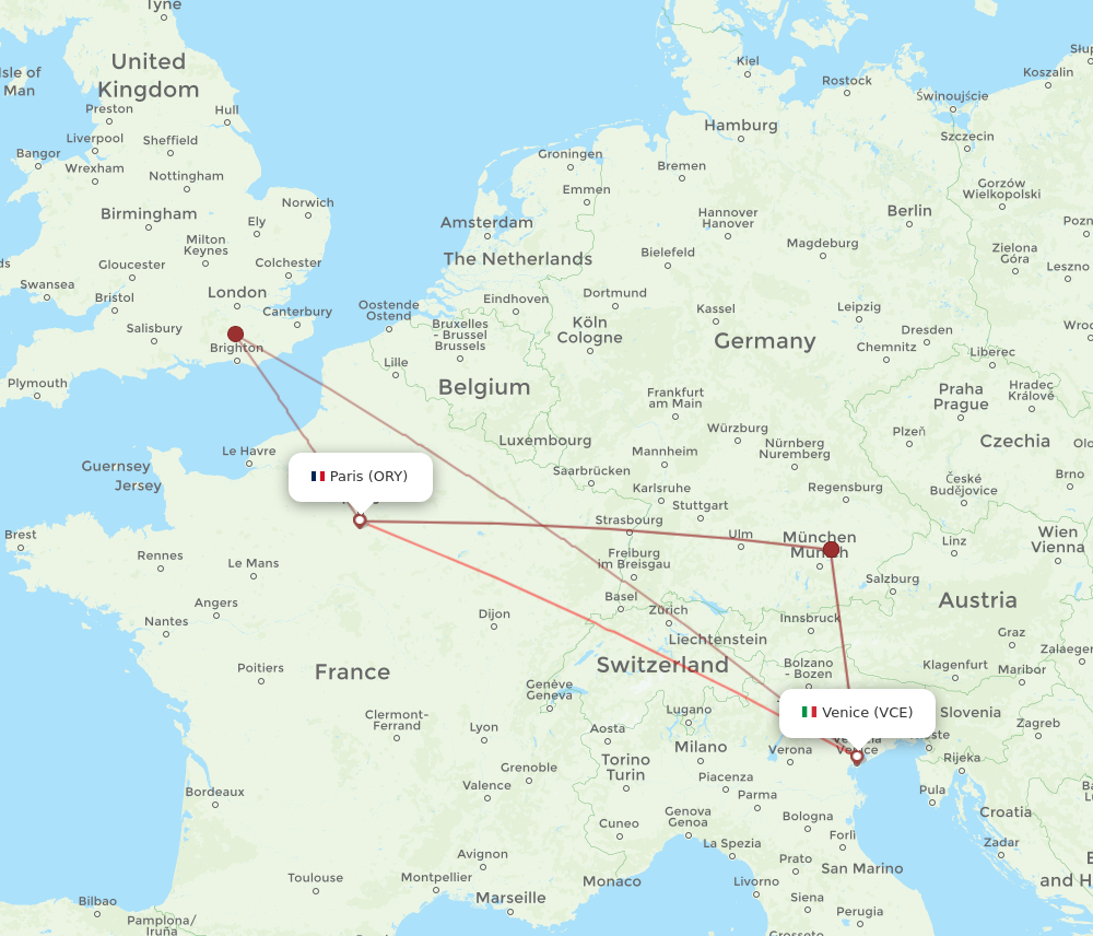 ORY to VCE flights and routes map