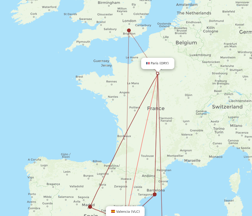 ORY to VLC flights and routes map