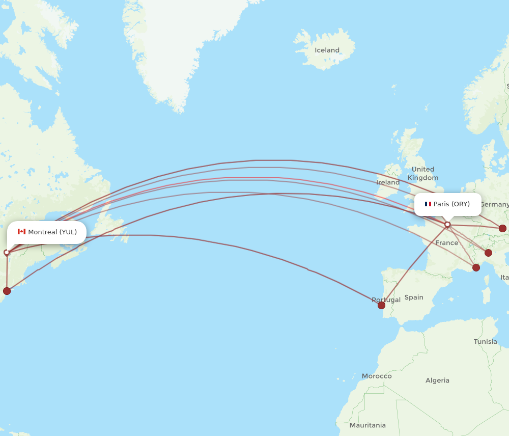 ORY to YUL flights and routes map