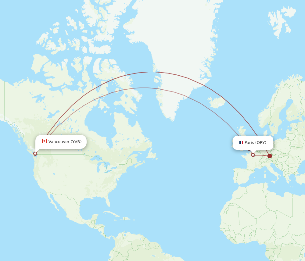 YVR to ORY flights and routes map