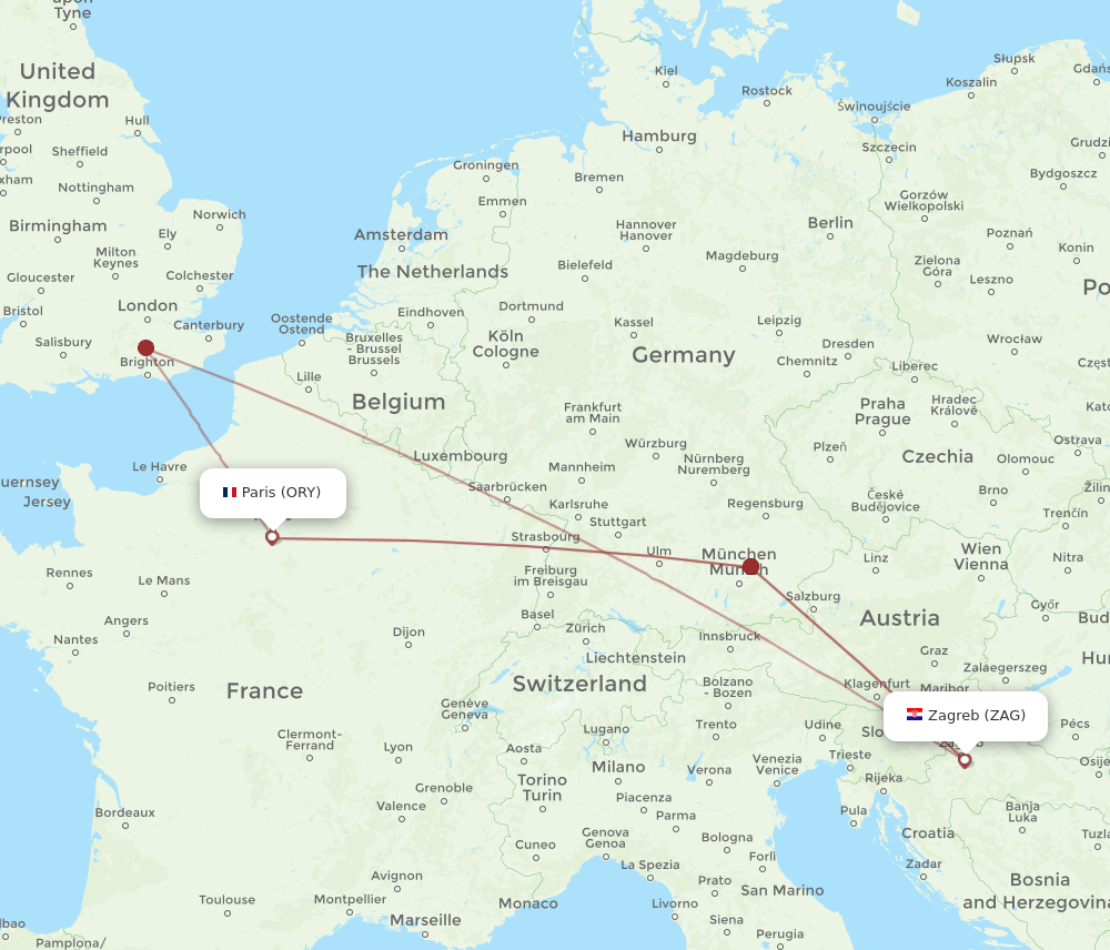 ORY-ZAG flight routes