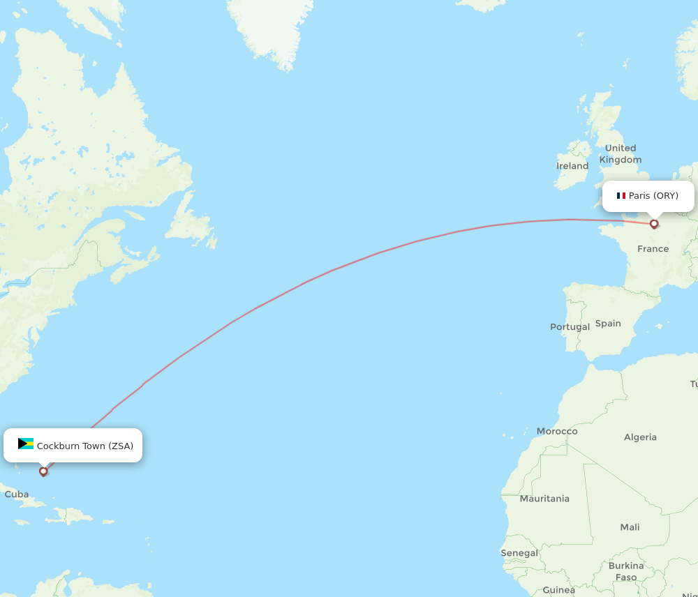 ORY to ZSA flights and routes map