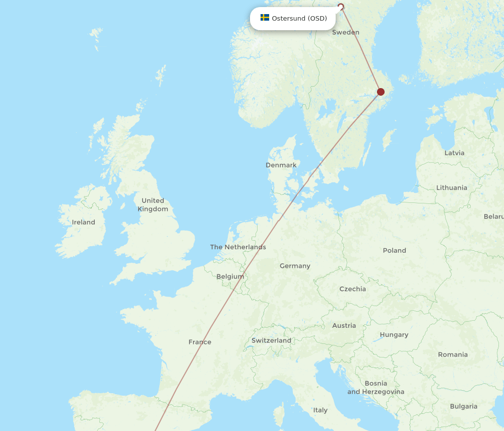 OSD to AGP flights and routes map