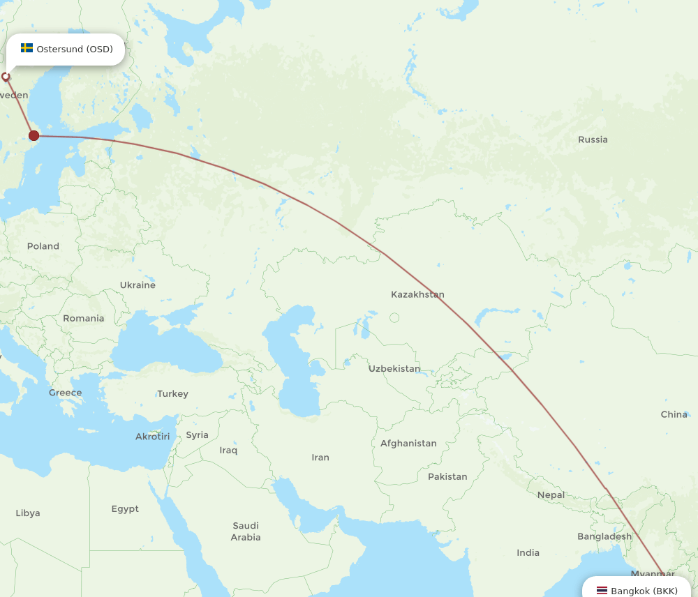 OSD to BKK flights and routes map