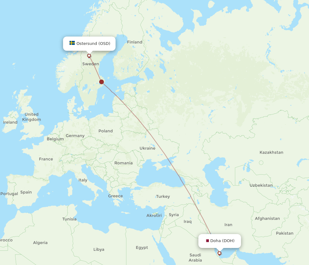 OSD to DOH flights and routes map