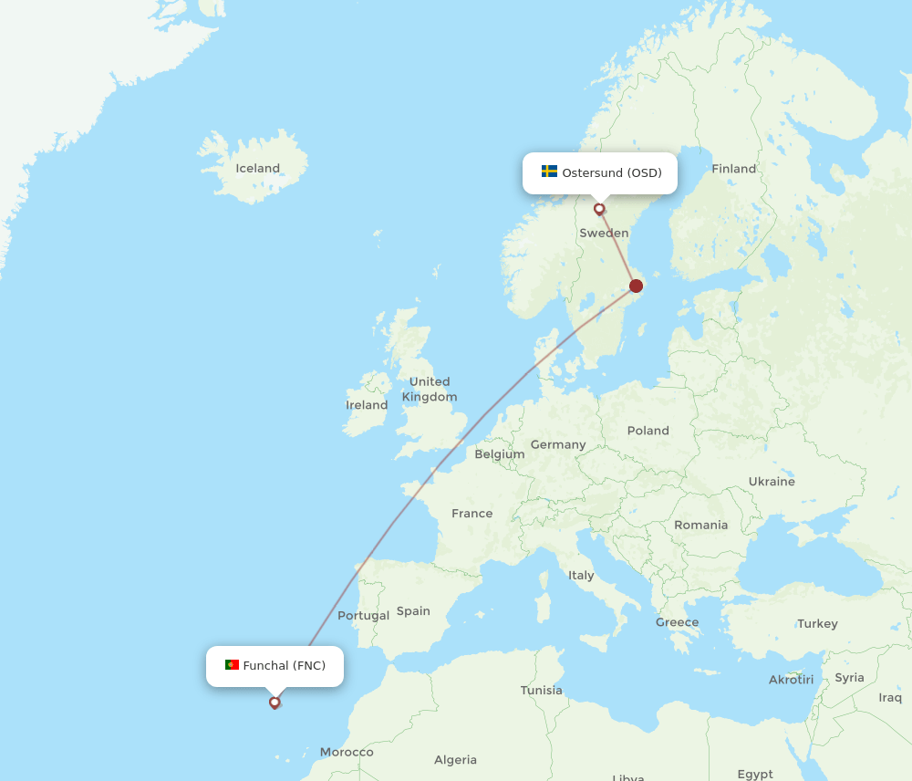 OSD to FNC flights and routes map