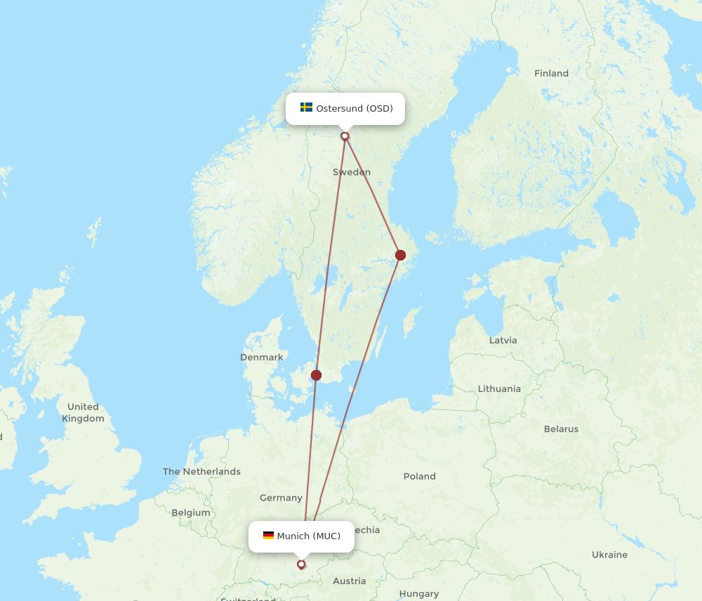 OSD to MUC flights and routes map