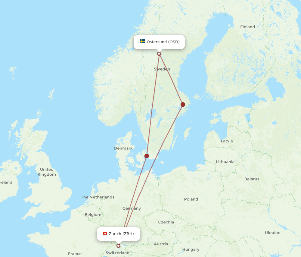 Zurich - Ostersund route map and flight paths