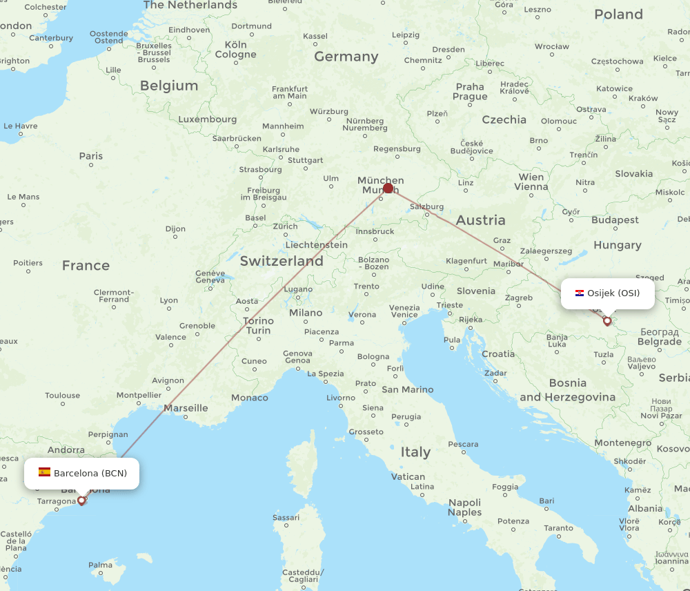 OSI-BCN flight routes