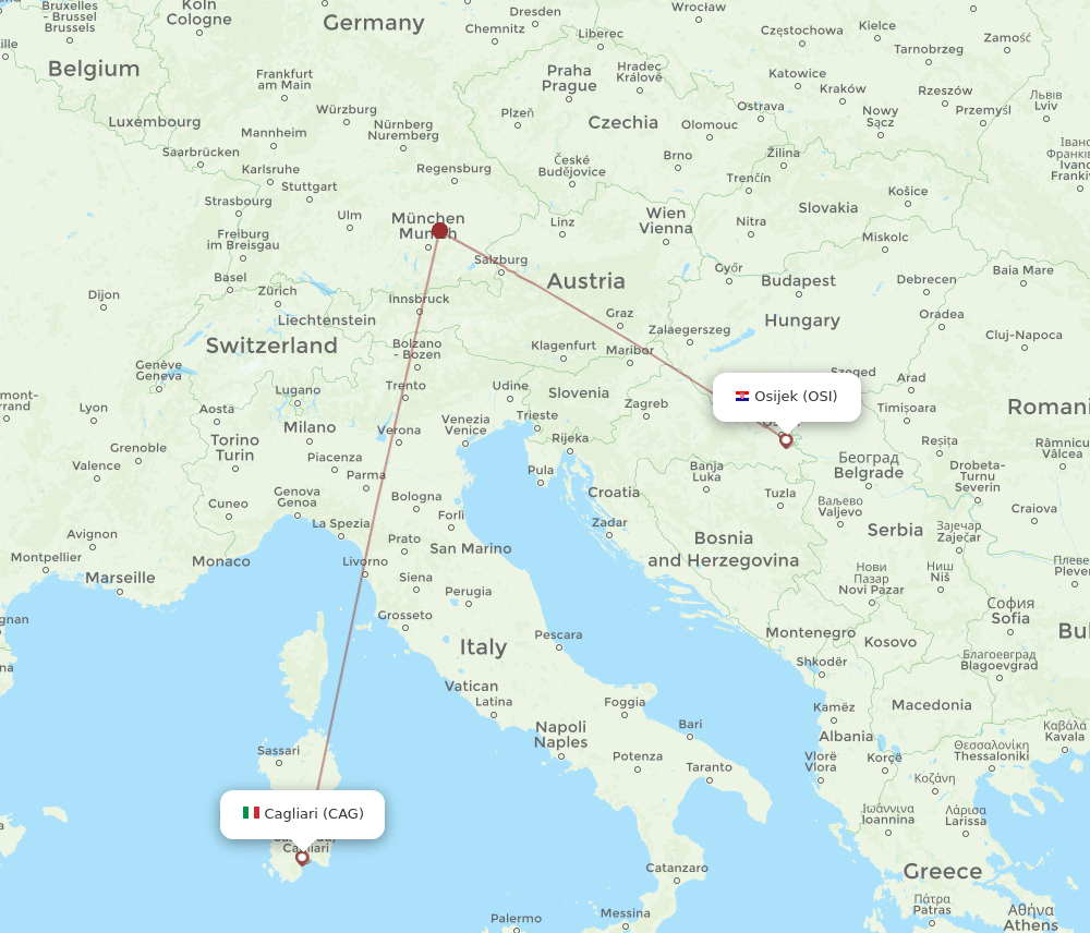 OSI to CAG flights and routes map