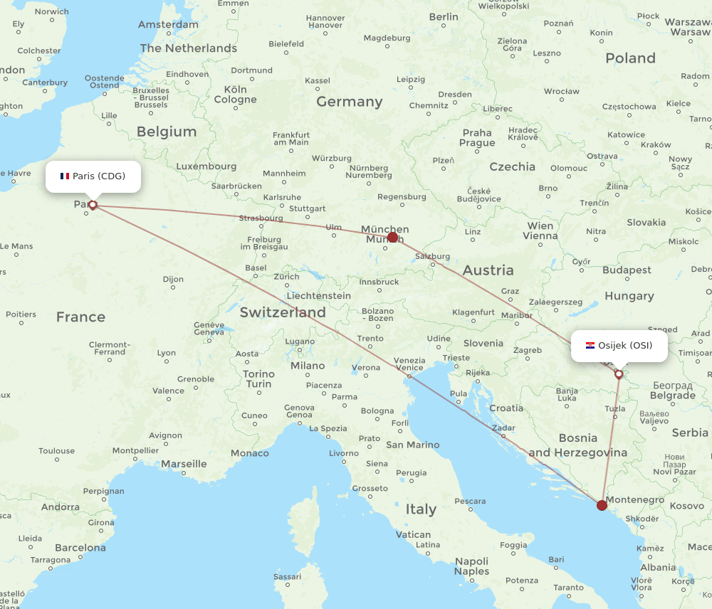 OSI-CDG flight routes