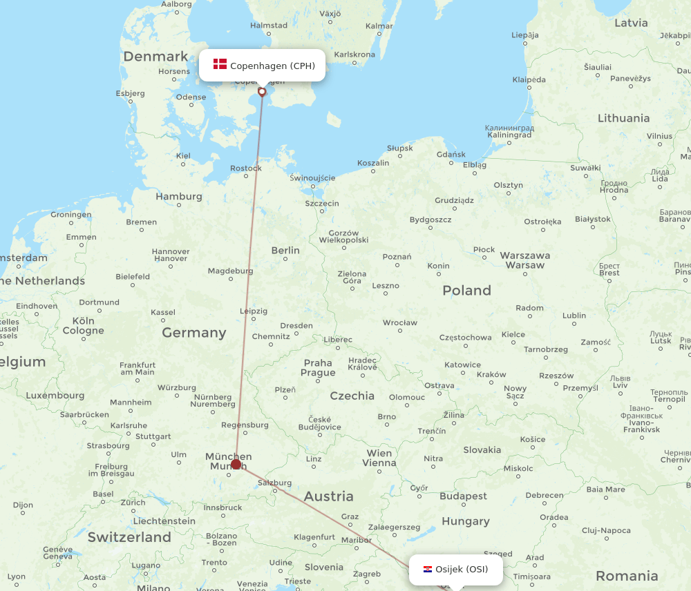OSI-CPH flight routes