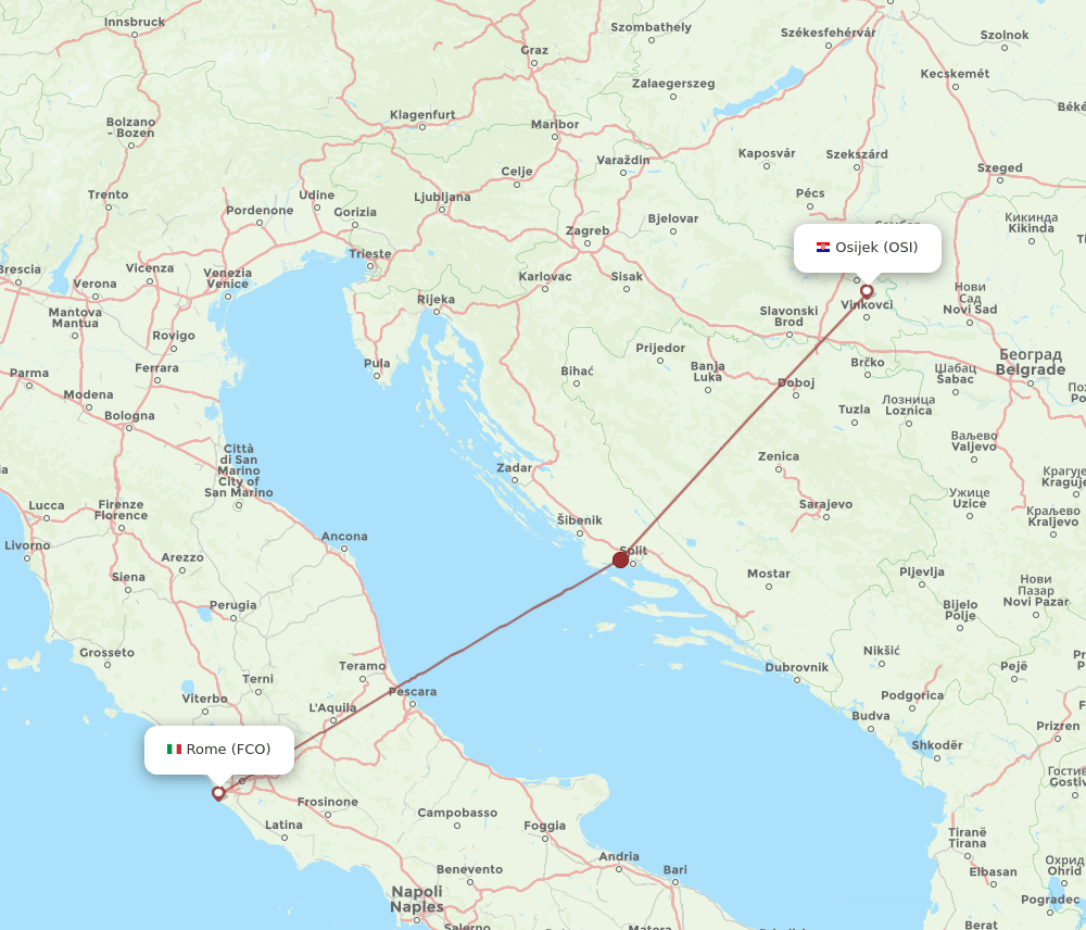 Rome - Osijek route map and flight paths