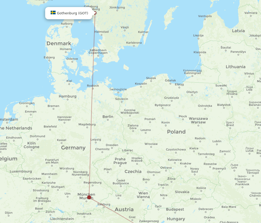 OSI to GOT flights and routes map