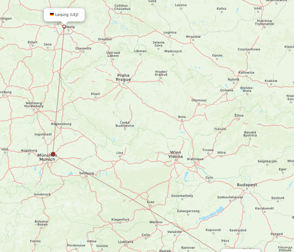 Osijek - Leipzig/Halle route map and flight paths