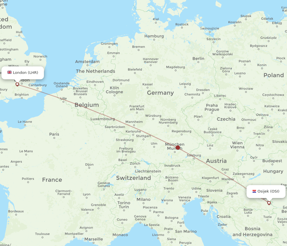 OSI-LHR flight routes