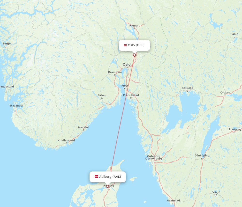 Oslo - Aalborg route map and flight paths
