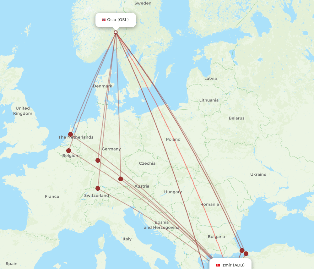 OSL to ADB flights and routes map