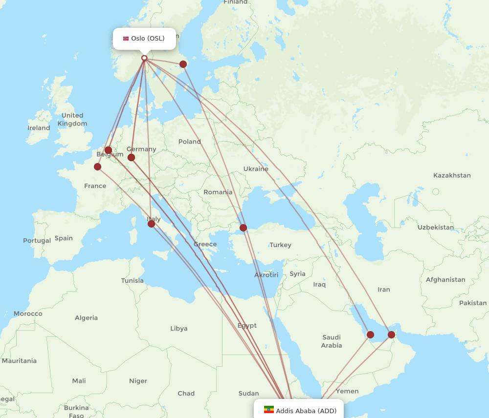 OSL-ADD flight routes