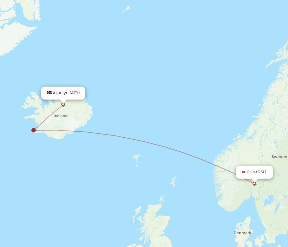 OSL to AEY flights and routes map