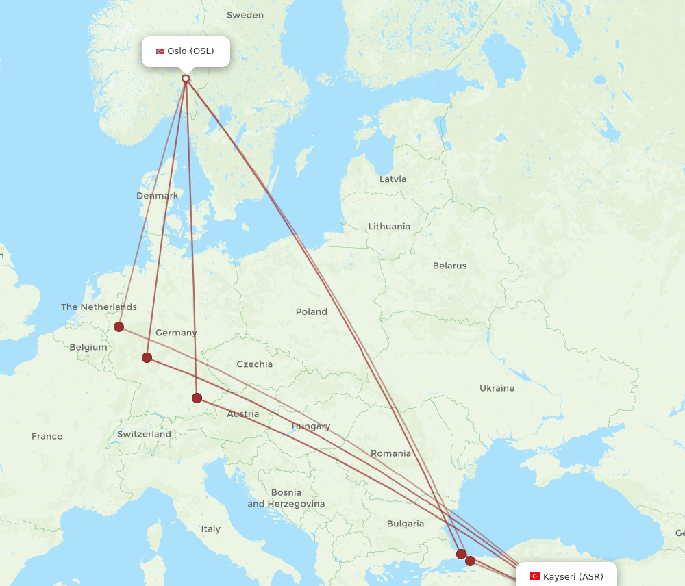 OSL to ASR flights and routes map