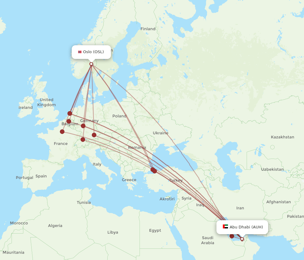 OSL to AUH flights and routes map