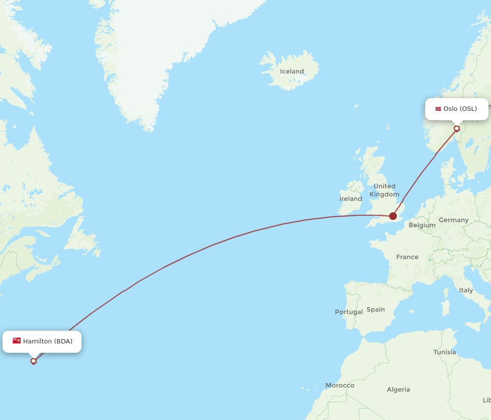 OSL to BDA flights and routes map