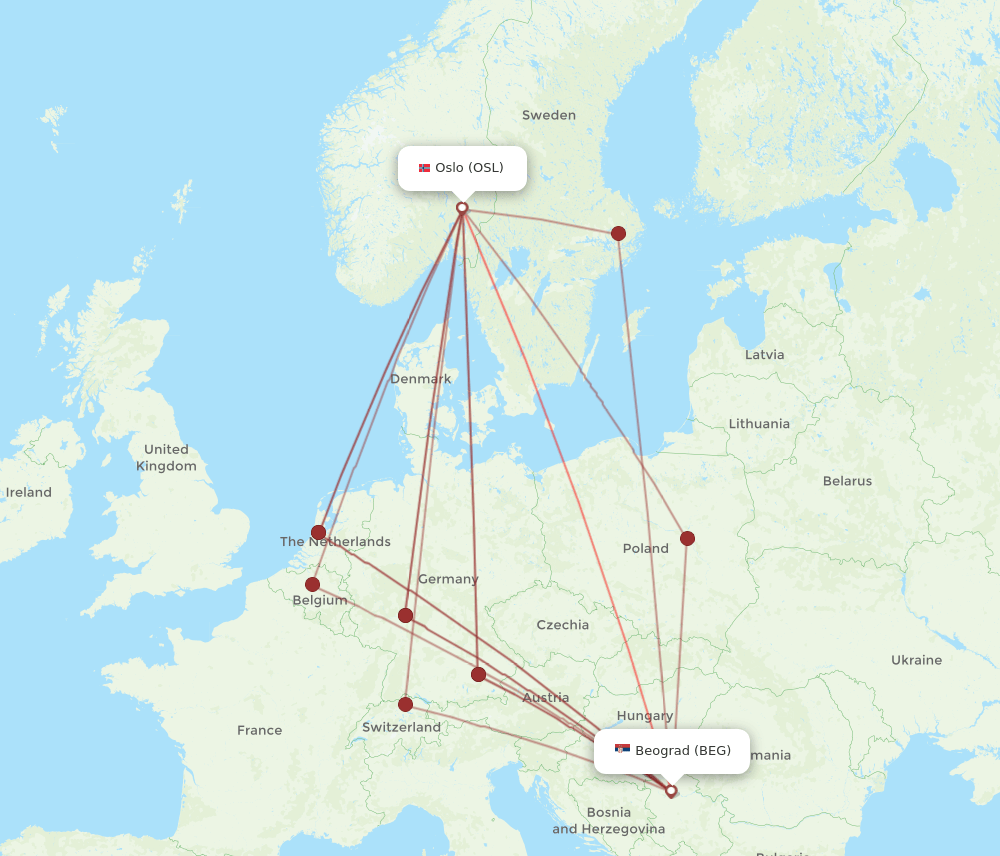 OSL-BEG flight routes
