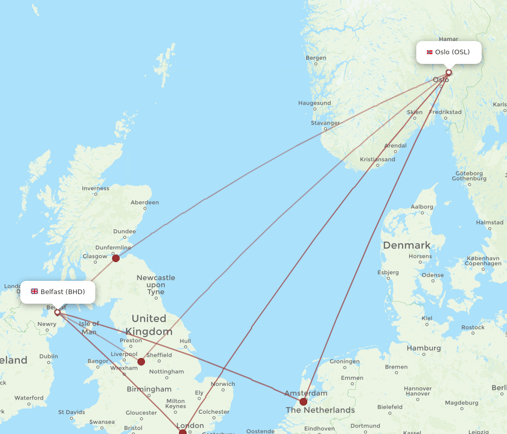 OSL-BHD flight routes