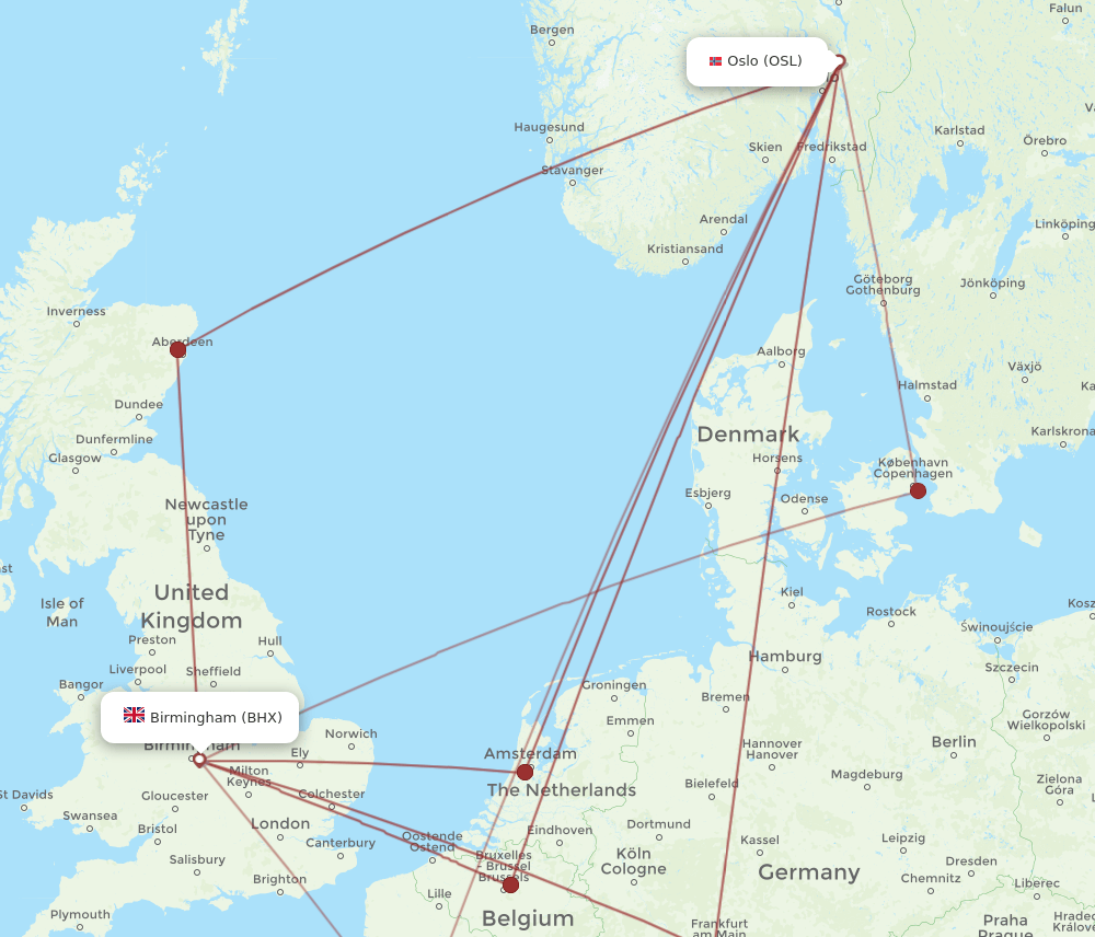 OSL-BHX flight routes