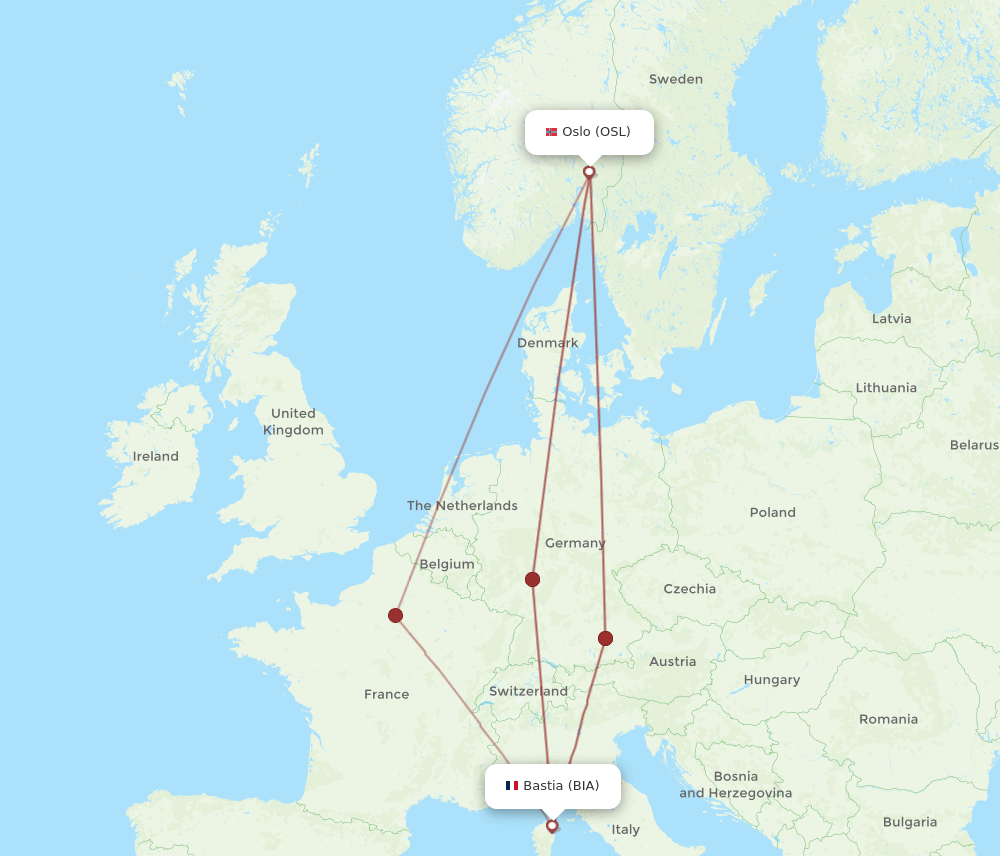 OSL to BIA flights and routes map