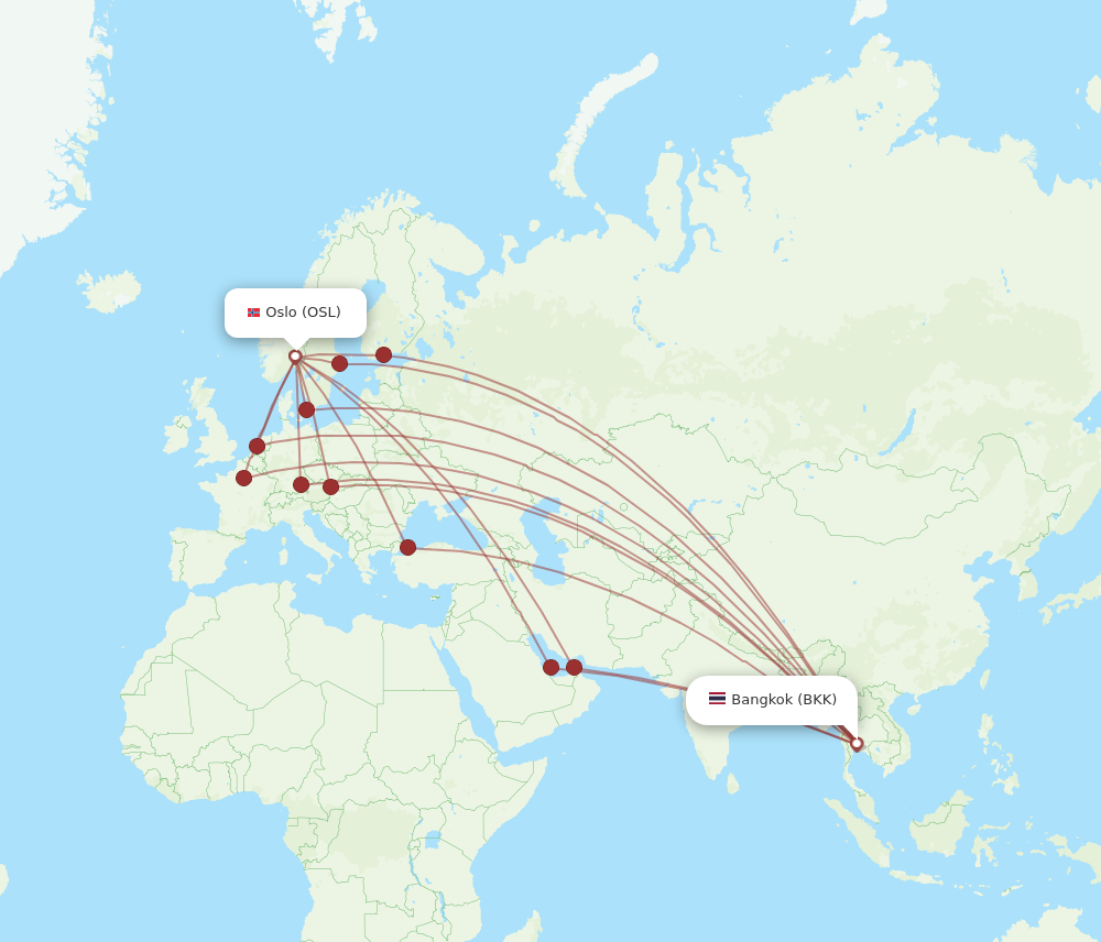 OSL to BKK flights and routes map